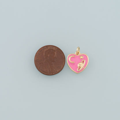 18K Gold Filled Saturn Pendant,Enamel Heart Saturn Charm Bracelet Necklace for DIY Jewelry Making Supply