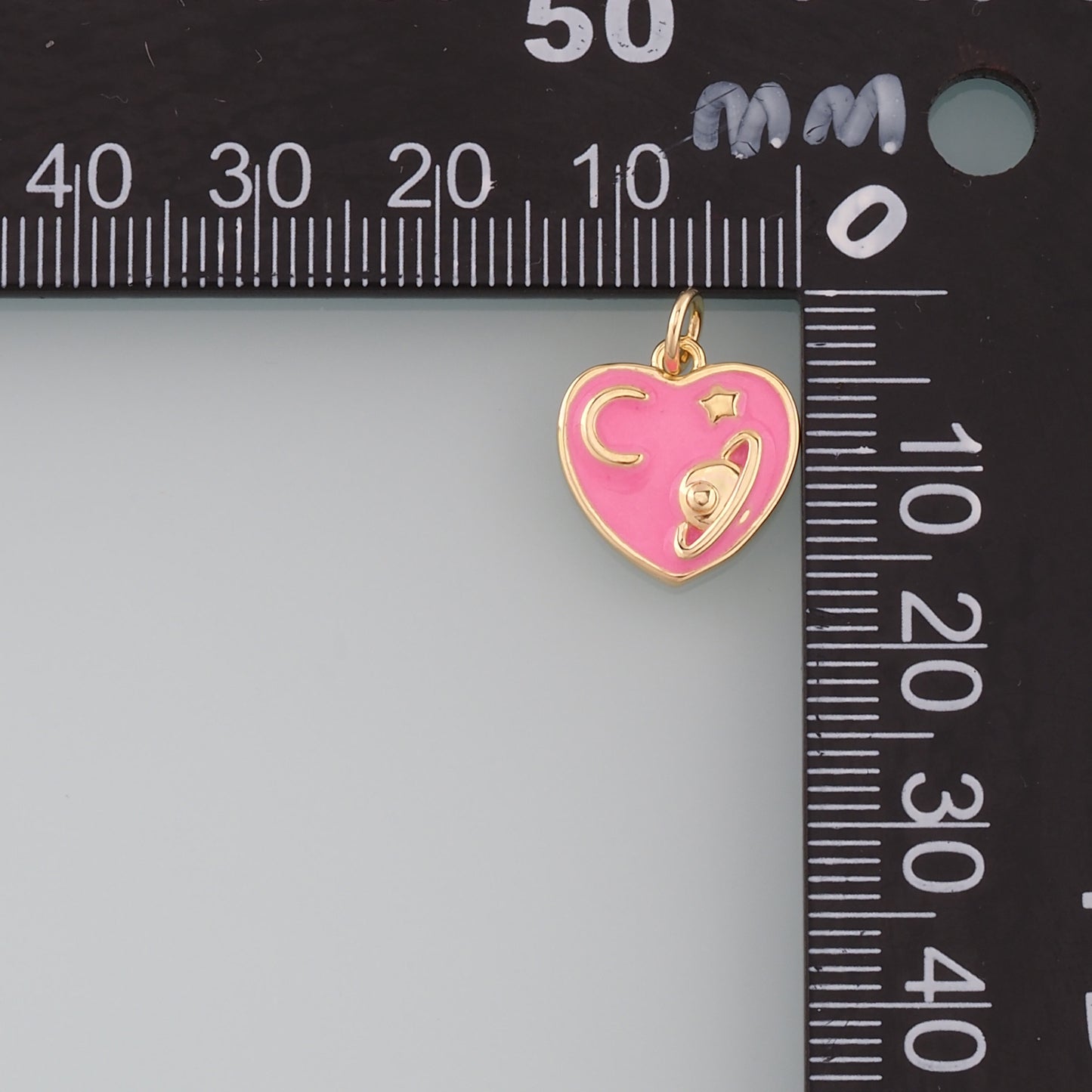 18K Gold Filled Saturn Pendant,Enamel Heart Saturn Charm Bracelet Necklace for DIY Jewelry Making Supply