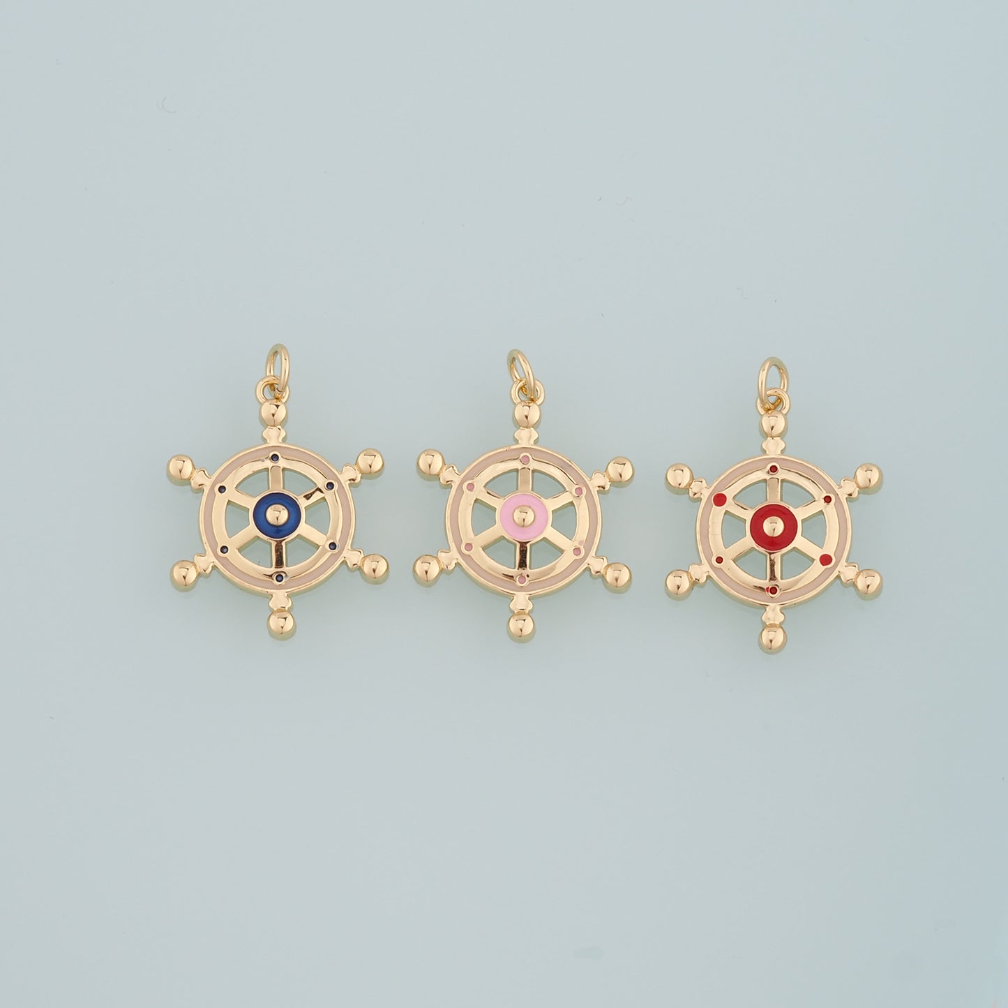 Gold Rudder Charm,18K Gold Filled Rudder Pendant,Enamel Navigation Charm Bracelet Necklace for DIY Jewelry Making Supply
