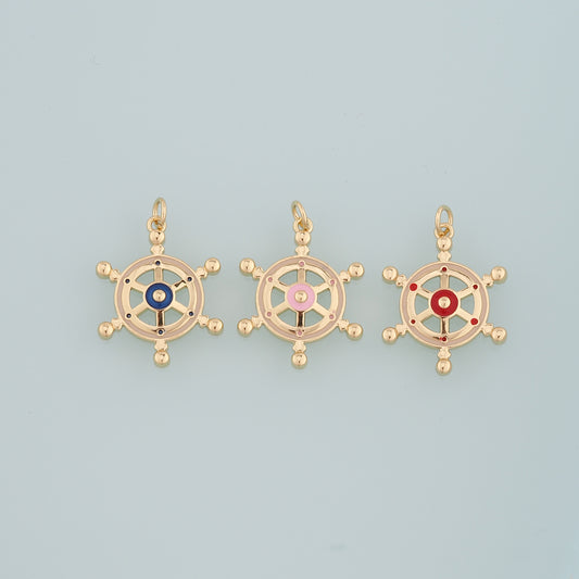 Gold Rudder Charm,18K Gold Filled Rudder Pendant,Enamel Navigation Charm Bracelet Necklace for DIY Jewelry Making Supply