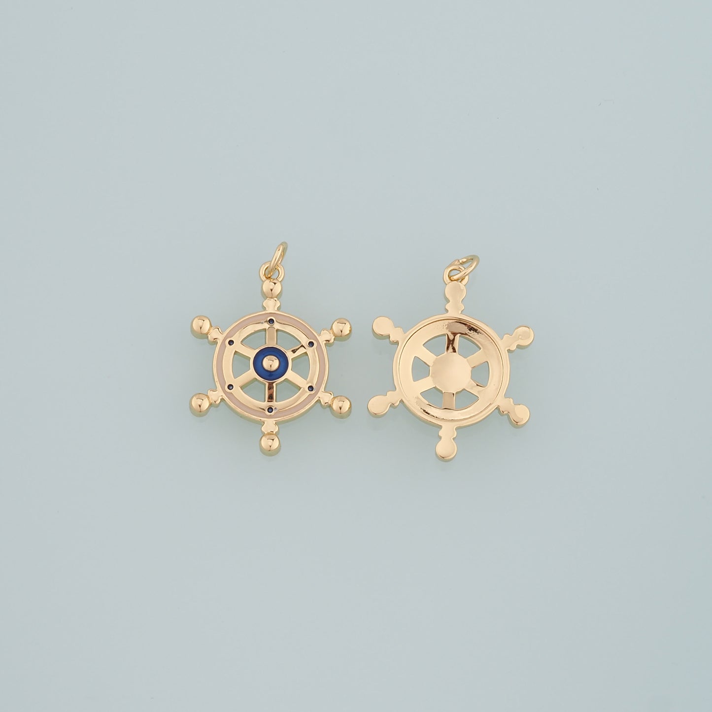 Gold Rudder Charm,18K Gold Filled Rudder Pendant,Enamel Navigation Charm Bracelet Necklace for DIY Jewelry Making Supply