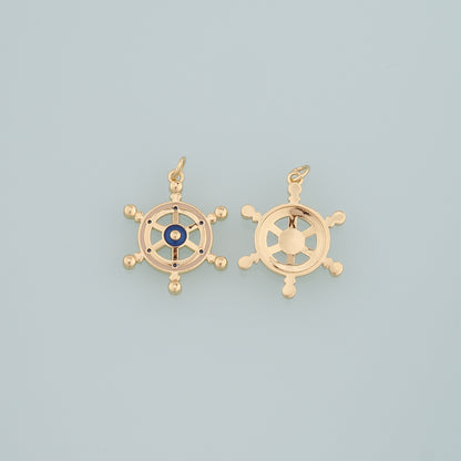 Gold Rudder Charm,18K Gold Filled Rudder Pendant,Enamel Navigation Charm Bracelet Necklace for DIY Jewelry Making Supply