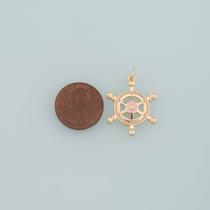 Gold Rudder Charm,18K Gold Filled Rudder Pendant,Enamel Navigation Charm Bracelet Necklace for DIY Jewelry Making Supply