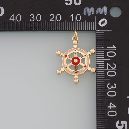 Gold Rudder Charm,18K Gold Filled Rudder Pendant,Enamel Navigation Charm Bracelet Necklace for DIY Jewelry Making Supply