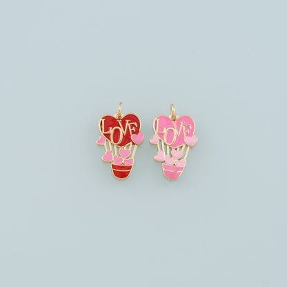 18K Gold Filled Love Hot air balloon Pendant,Enamel Hot air balloon Charm Bracelet Necklace for DIY Jewelry Making Supply