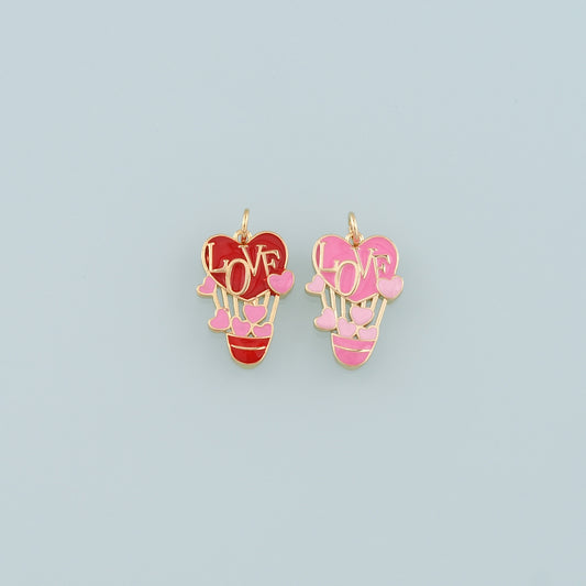 18K Gold Filled Love Hot air balloon Pendant,Enamel Hot air balloon Charm Bracelet Necklace for DIY Jewelry Making Supply
