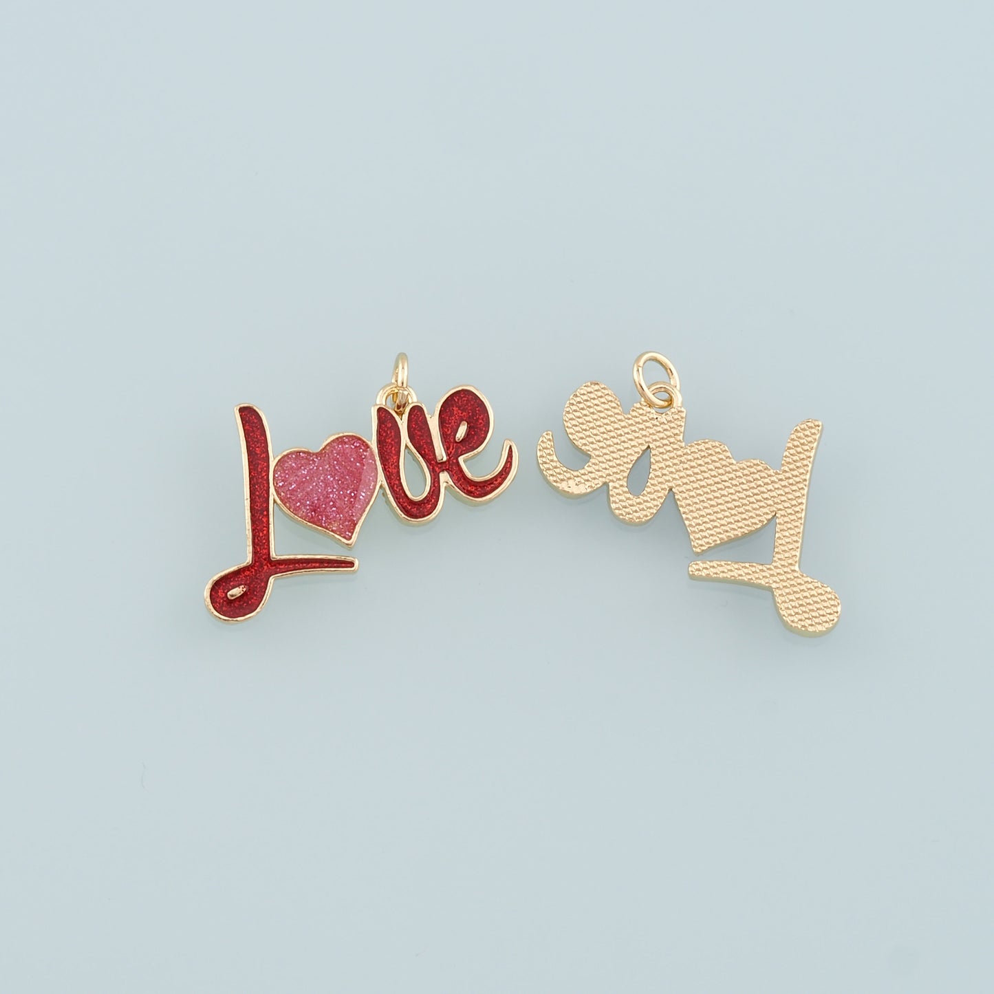 18K Gold Filled Love Pendant,Enamel Heart Charm Bracelet Necklace for DIY Jewelry Making Supply