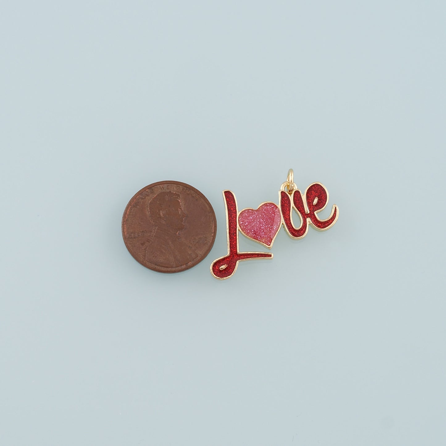 18K Gold Filled Love Pendant,Enamel Heart Charm Bracelet Necklace for DIY Jewelry Making Supply