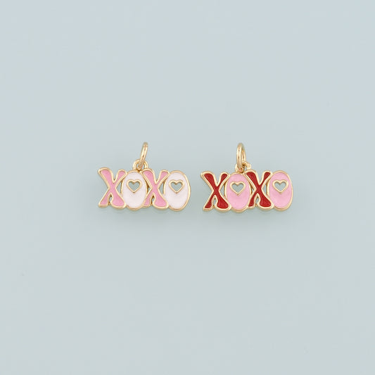 Gold XOXO Charm,18K Gold Filled XOXO Pendant,Enamel Heart Charm Bracelet Necklace for DIY Jewelry Making Supply