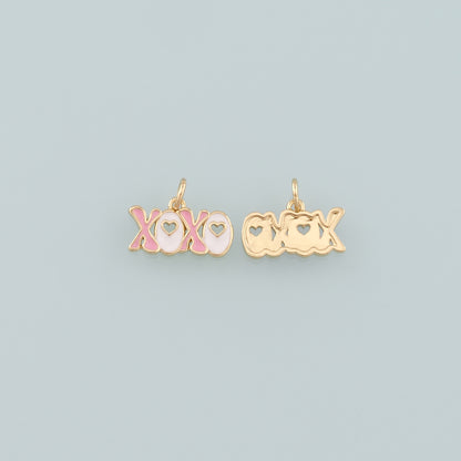 Gold XOXO Charm,18K Gold Filled XOXO Pendant,Enamel Heart Charm Bracelet Necklace for DIY Jewelry Making Supply
