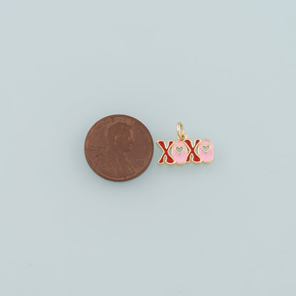 Gold XOXO Charm,18K Gold Filled XOXO Pendant,Enamel Heart Charm Bracelet Necklace for DIY Jewelry Making Supply