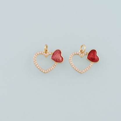 18K Gold Filled Heart Pendant,Enamel Heart Charm Bracelet Necklace for DIY Jewelry Making Supply