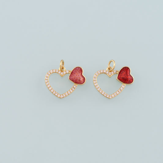 18K Gold Filled Heart Pendant,Enamel Heart Charm Bracelet Necklace for DIY Jewelry Making Supply