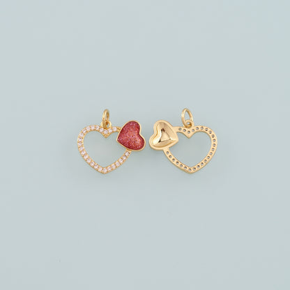 18K Gold Filled Heart Pendant,Enamel Heart Charm Bracelet Necklace for DIY Jewelry Making Supply