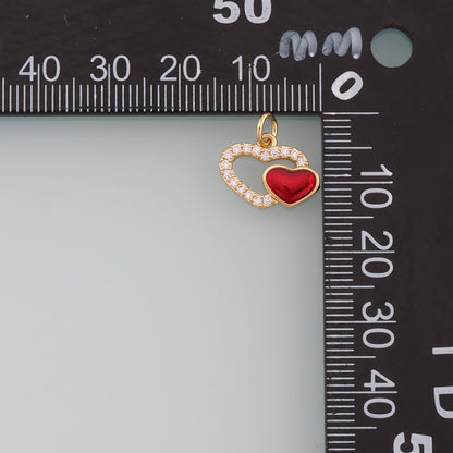 18K Gold Filled Heart Pendant,CZ Micro Pave Heart Charm Bracelet Necklace for DIY Jewelry Making Supply