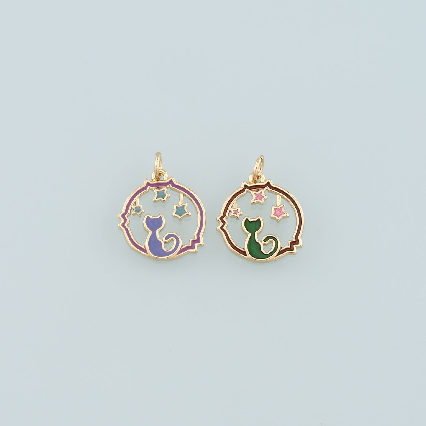 Gold Cat Star Charm,18K Gold Filled Cat Pendant,Enamel Animal Charm Bracelet Necklace for DIY Jewelry Making Supply