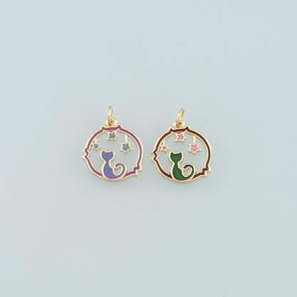 Gold Cat Star Charm,18K Gold Filled Cat Pendant,Enamel Animal Charm Bracelet Necklace for DIY Jewelry Making Supply