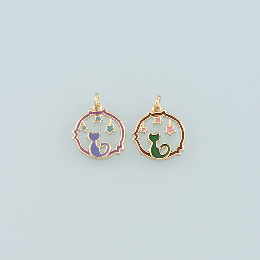 Gold Cat Star Charm,18K Gold Filled Cat Pendant,Enamel Animal Charm Bracelet Necklace for DIY Jewelry Making Supply