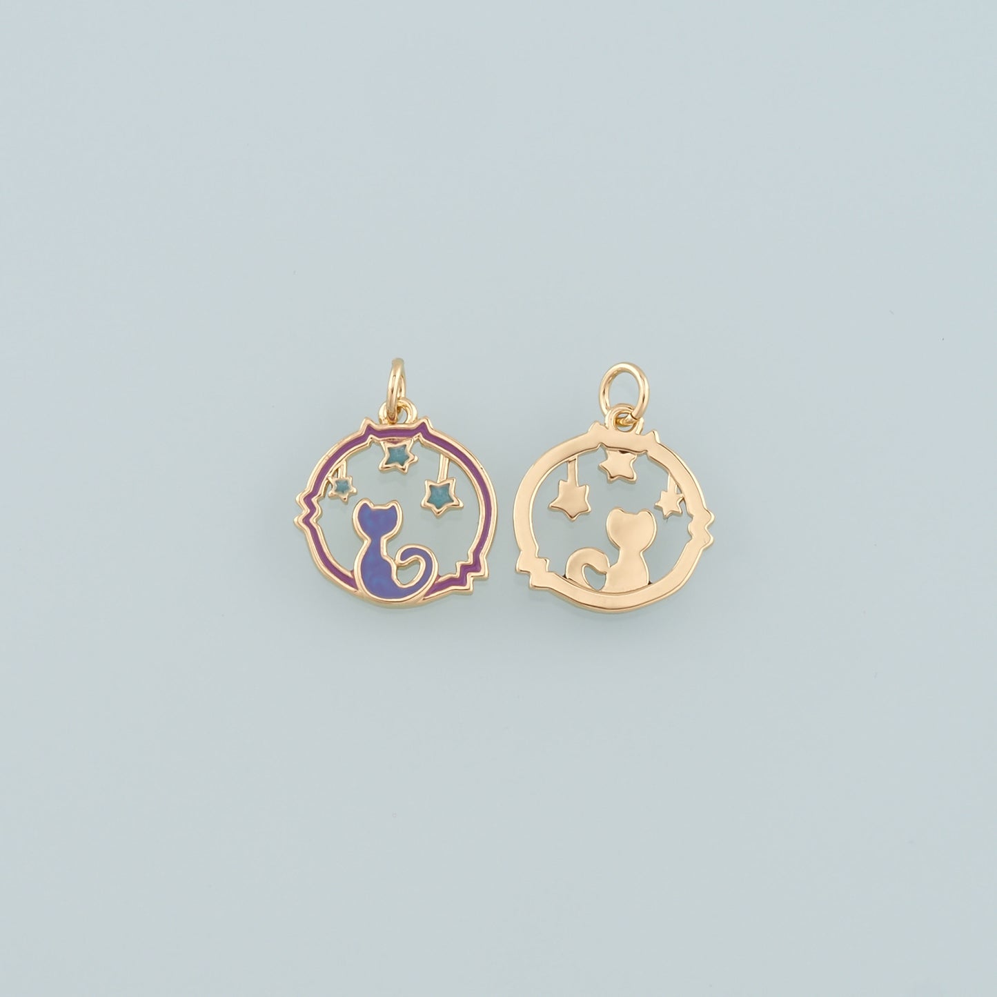 Gold Cat Star Charm,18K Gold Filled Cat Pendant,Enamel Animal Charm Bracelet Necklace for DIY Jewelry Making Supply