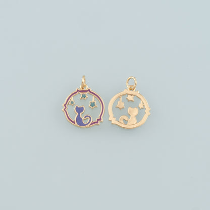 Gold Cat Star Charm,18K Gold Filled Cat Pendant,Enamel Animal Charm Bracelet Necklace for DIY Jewelry Making Supply