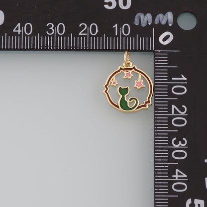 Gold Cat Star Charm,18K Gold Filled Cat Pendant,Enamel Animal Charm Bracelet Necklace for DIY Jewelry Making Supply