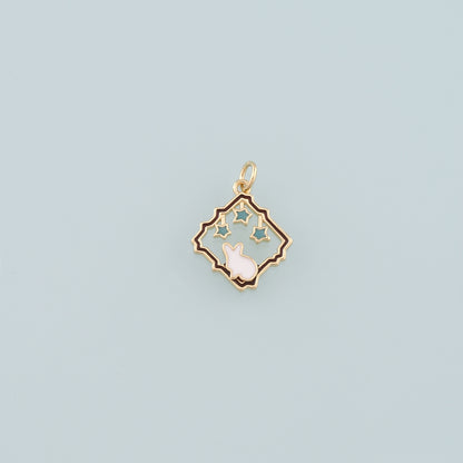 18K Gold Filled Rabbit Pendant,Enamel Animal Charm Bracelet Necklace for DIY Jewelry Making Supply