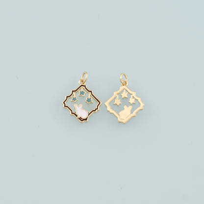 18K Gold Filled Rabbit Pendant,Enamel Animal Charm Bracelet Necklace for DIY Jewelry Making Supply
