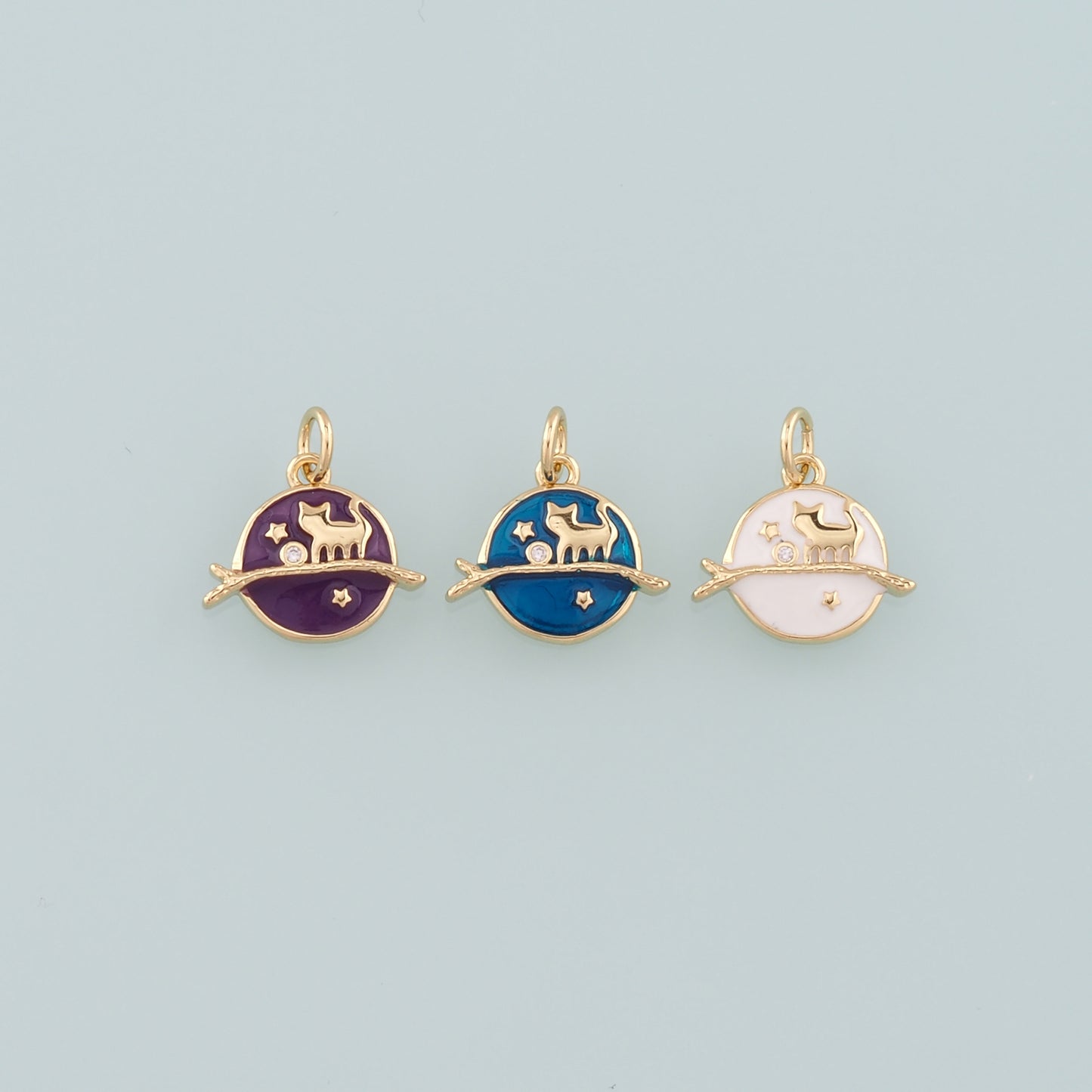 Gold Cat Star Charm,18K Gold Filled Cat Pendant,Enamel Animal Charm Bracelet Necklace for DIY Jewelry Making Supply
