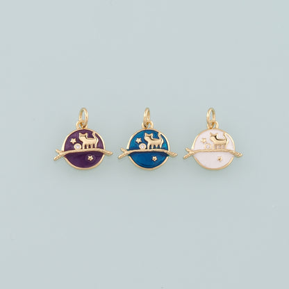 Gold Cat Star Charm,18K Gold Filled Cat Pendant,Enamel Animal Charm Bracelet Necklace for DIY Jewelry Making Supply