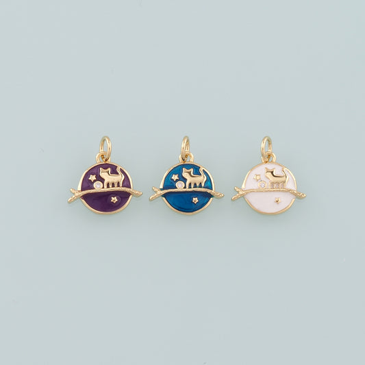 Gold Cat Star Charm,18K Gold Filled Cat Pendant,Enamel Animal Charm Bracelet Necklace for DIY Jewelry Making Supply