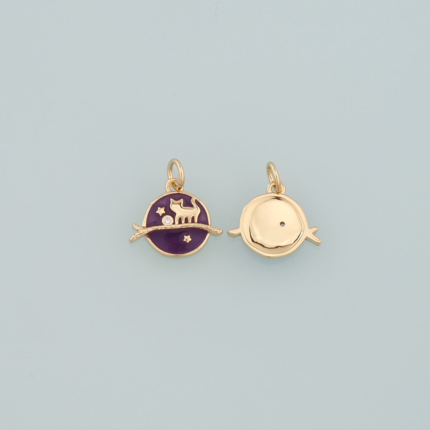 Gold Cat Star Charm,18K Gold Filled Cat Pendant,Enamel Animal Charm Bracelet Necklace for DIY Jewelry Making Supply
