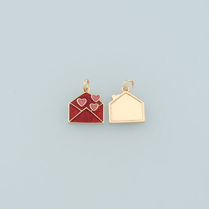 18K Gold Filled Envelope Pendant,Enamel Love Letter Charm Bracelet Necklace for DIY Jewelry Making Supply