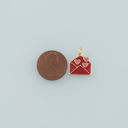 18K Gold Filled Envelope Pendant,Enamel Love Letter Charm Bracelet Necklace for DIY Jewelry Making Supply