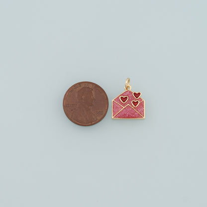 18K Gold Filled Envelope Pendant,Enamel Love Letter Charm Bracelet Necklace for DIY Jewelry Making Supply