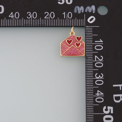 18K Gold Filled Envelope Pendant,Enamel Love Letter Charm Bracelet Necklace for DIY Jewelry Making Supply
