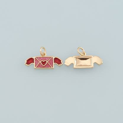 18K Gold Filled Envelope Pendant,Enamel Love Letter Charm Bracelet Necklace for DIY Jewelry Making Supply