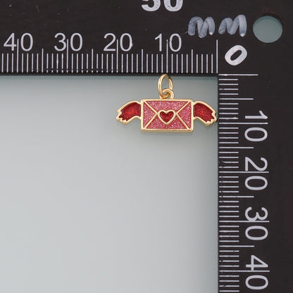 18K Gold Filled Envelope Pendant,Enamel Love Letter Charm Bracelet Necklace for DIY Jewelry Making Supply