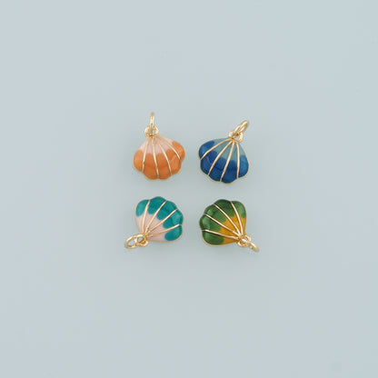 Gold Shell Charms,18K Gold Filled Scallop Pendant,Enamel Conch Shell Charm Bracelet Necklace for DIY Jewelry Making Supply