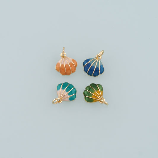 Gold Shell Charms,18K Gold Filled Scallop Pendant,Enamel Conch Shell Charm Bracelet Necklace for DIY Jewelry Making Supply