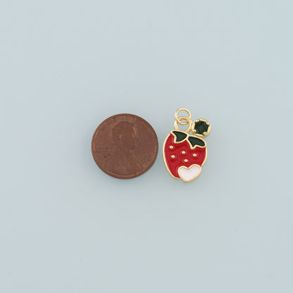 Gold Strawberry Charms,18K Gold Filled Strawberry Pendant,Enamel Fruit Charm Bracelet Necklace for DIY Jewelry Making Supply