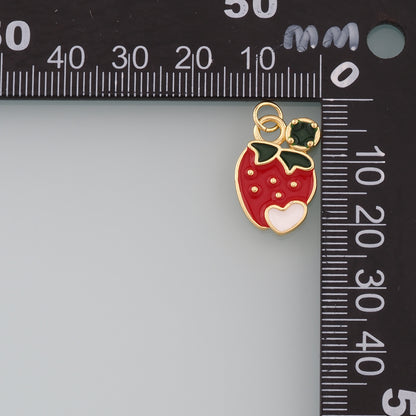 Gold Strawberry Charms,18K Gold Filled Strawberry Pendant,Enamel Fruit Charm Bracelet Necklace for DIY Jewelry Making Supply