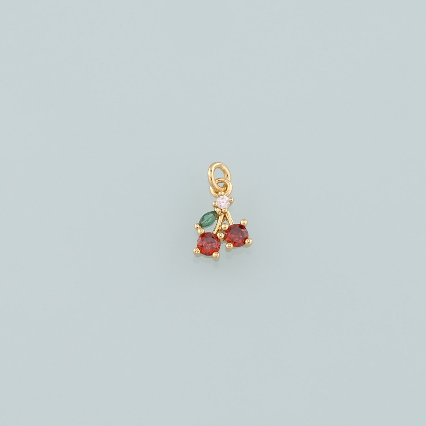 Gold Cherry Charms,18K Gold Filled Crystal Cherry Pendant,CZ Micro Pave Fruit Charm Bracelet Necklace for DIY Jewelry Making Supply