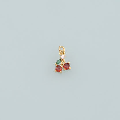Gold Cherry Charms,18K Gold Filled Crystal Cherry Pendant,CZ Micro Pave Fruit Charm Bracelet Necklace for DIY Jewelry Making Supply