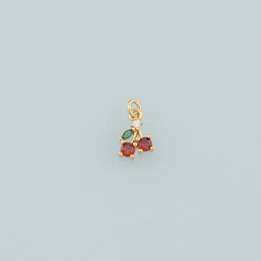 Gold Cherry Charms,18K Gold Filled Crystal Cherry Pendant,CZ Micro Pave Fruit Charm Bracelet Necklace for DIY Jewelry Making Supply
