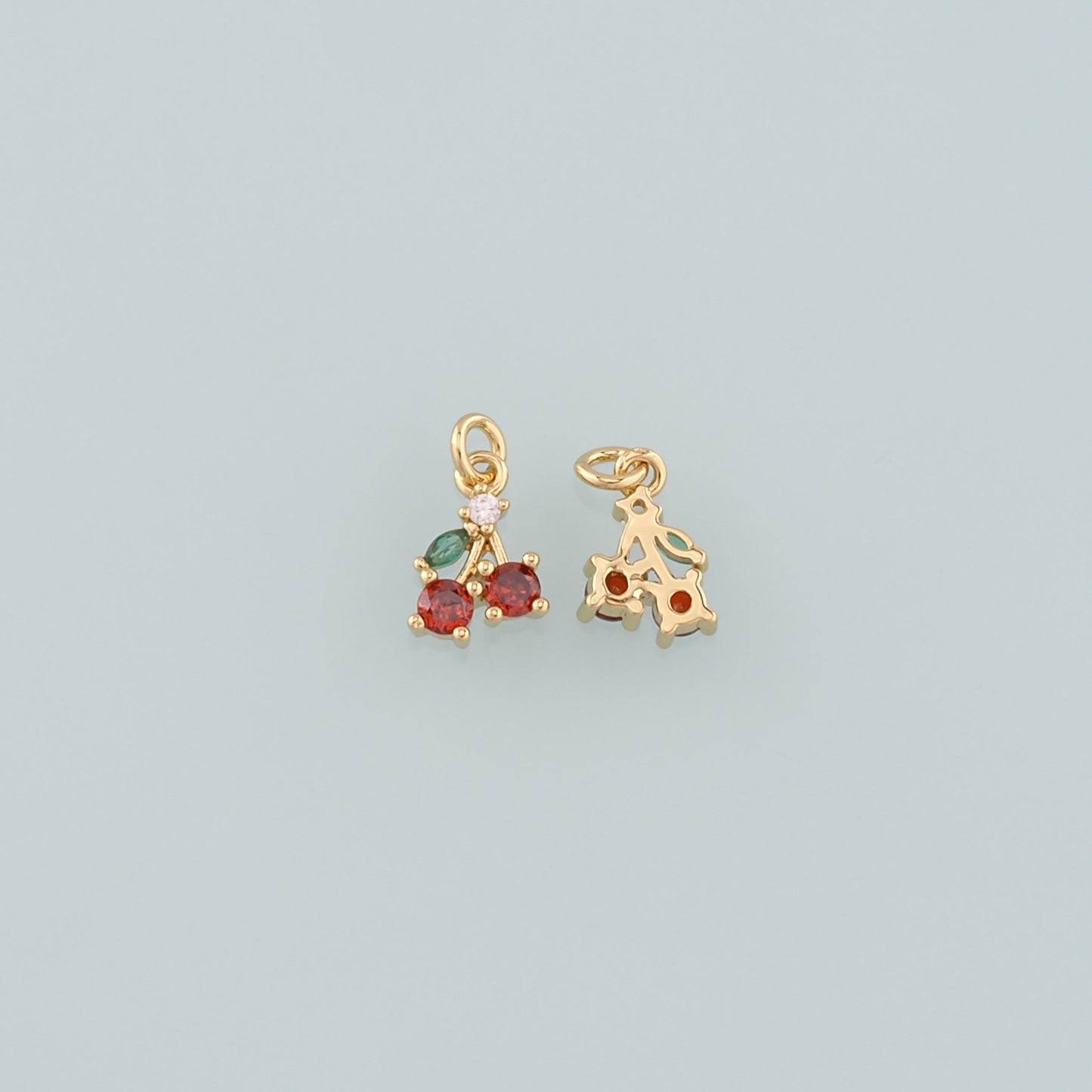 Gold Cherry Charms,18K Gold Filled Crystal Cherry Pendant,CZ Micro Pave Fruit Charm Bracelet Necklace for DIY Jewelry Making Supply