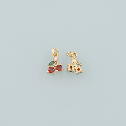 Gold Cherry Charms,18K Gold Filled Crystal Cherry Pendant,CZ Micro Pave Fruit Charm Bracelet Necklace for DIY Jewelry Making Supply