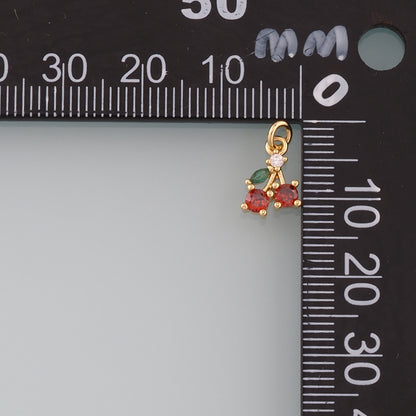Gold Cherry Charms,18K Gold Filled Crystal Cherry Pendant,CZ Micro Pave Fruit Charm Bracelet Necklace for DIY Jewelry Making Supply
