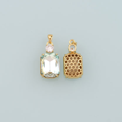 Gold Crystal Charms,18K Gold Filled Rectangle Pendant,Rectangle Crystal Charm Bracelet Necklace for DIY Jewelry Making Supply