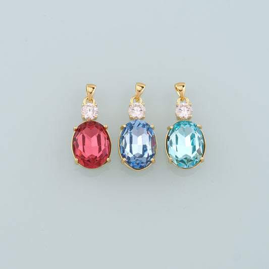 Gold Crystal Charms,18K Gold Filled Oval Pendant,Oval Crystal Charm Bracelet Necklace for DIY Jewelry Making Supply
