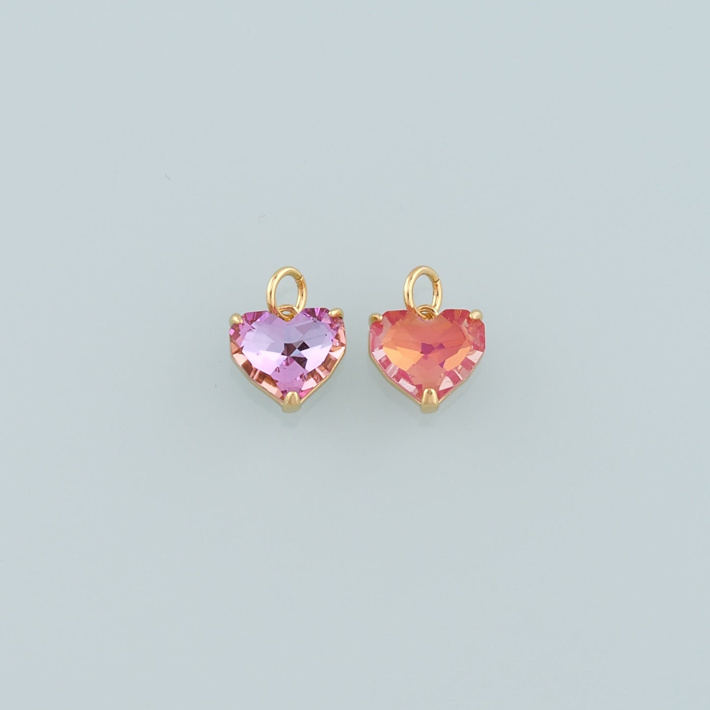 Gold Crystal Charms,18K Gold Filled Heart Pendant,Heart Crystal Charm Bracelet Necklace for DIY Jewelry Making Supply